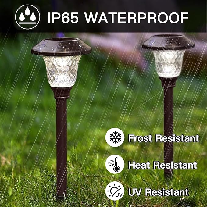 BEAU JARDIN 8 Pack Solar Pathway Lights Outdoor Solar Powered Lights Waterproof Glass for Garden Landscape Path Yard Walkway Patio Driveway Outside Cool White Color Changing Fixed Color Bronze