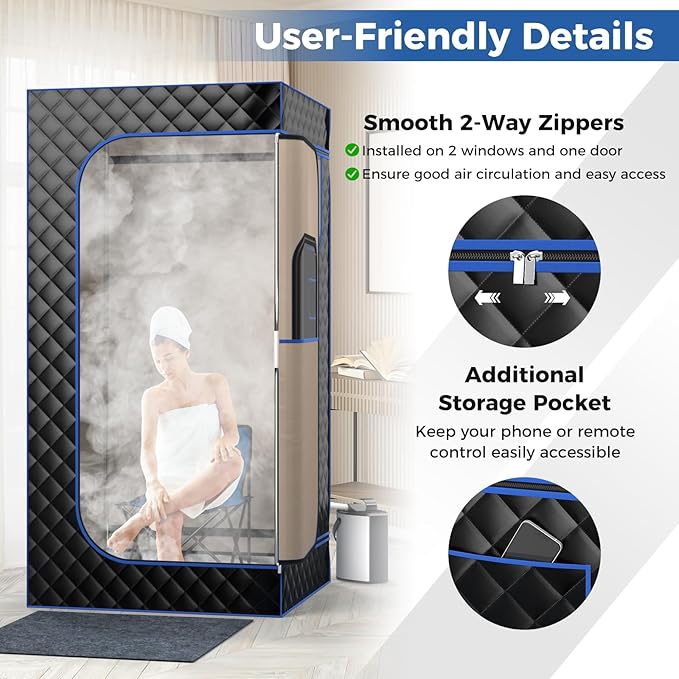 Giantex Portable Sauna Box, Full Body Steam Sauna for Home with 3L Generator, Remote Control, Folding Chair & Wooden Foot Roller, Lightweight Single Person Sauna Tent, 36" x 36" x 72" (Blue+Black)