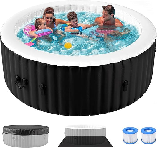 Inflatable Hot Tub, 2-4 Person Round Blow Up Portable Hot Tub, Leak-Proof PVC Outdoor Spa with 120 Strong Air Jets, Heater Pump and Insulated Cover, 71” X 71”X 25”