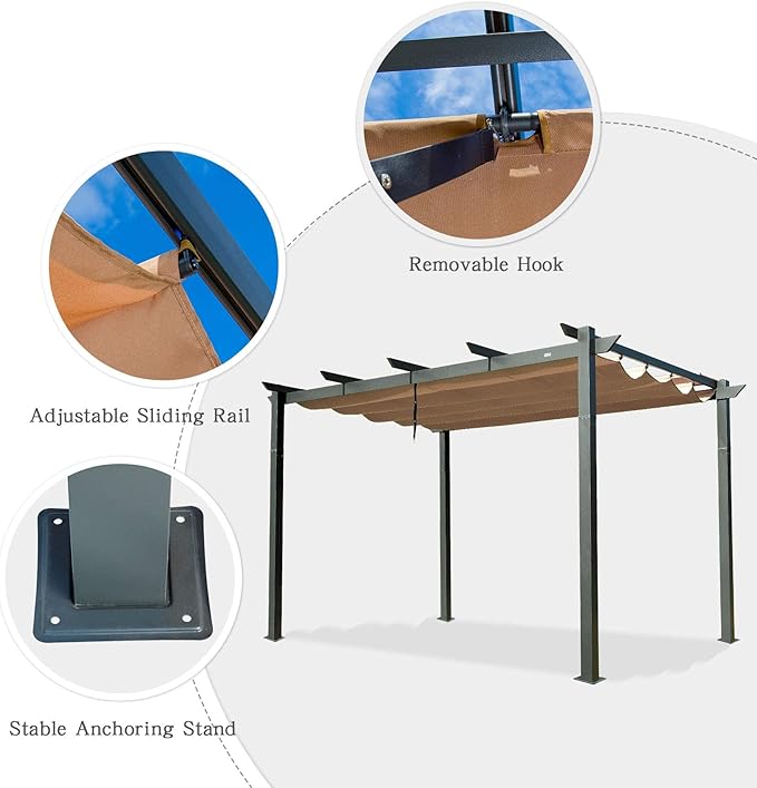 Domi Outdoor Living 10’ X 13’ Outdoor Retractable Pergola with Weather-Resistant Canopy Aluminum Garden Pergola Patio Grill Gazebo for Courtyard