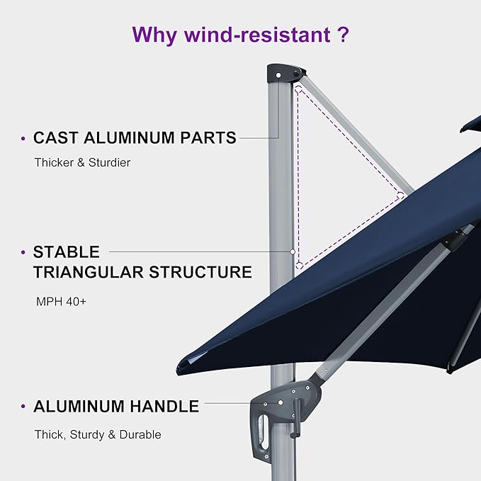 PURPLE LEAF 9' X 12' Cantilever Outdoor Patio Umbrella Large Heavy Duty 360° Rotation Double Top Offset Rectangular Umbrellas for Backyard Deck Pool, Spectrum Indigo
