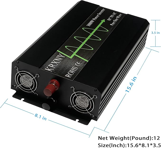 3000W Pure Sine Wave Power Inverter Peak 6000W 48V DC to 110V 120V AC 60HZ for Car RV Use or Home Solar System with LCD Display