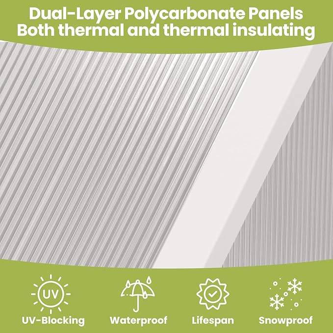 Garvee 6x11 FT Outdoor Greenhouse with Windproof Aluminum Frame, Polycarbonate Greenhouse, Lockable Door and Ajustable Roof Vent, Aluminum Walk-in Greenhouses, for Backyard, Lawn