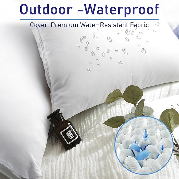 Pack of 2 16x16 Outdoor Pillow Inserts, Water Resistant Throw Pillow Inserts, Cushion Inner Pads for Patio, Furniture, Sofa, Bed, Living Room, Garden Decorative Waterproof Pillow Inserts