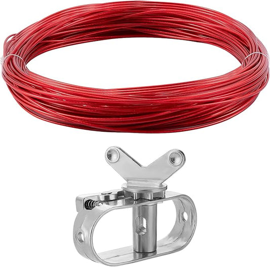 Pool Cover Cable & Winch Kit - 100ft Plastic Coated Steel Wire & Heavy Duty Zinc Alloy Spring Loaded Ratchet for Above Ground Swimming Pool Winter