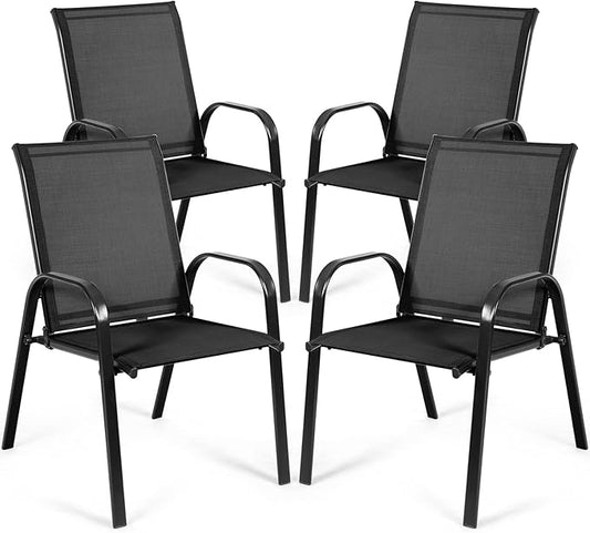 Tangkula 4 Piece Patio Dining Chairs, Outdoor Bistro Chairs W/Curved Armrests, Easy-to-Dry Fabric, Reinforced Steel Frame, Wide & Comfortable Camping Chairs for Garden, Poolside, Backyard (2, Black)