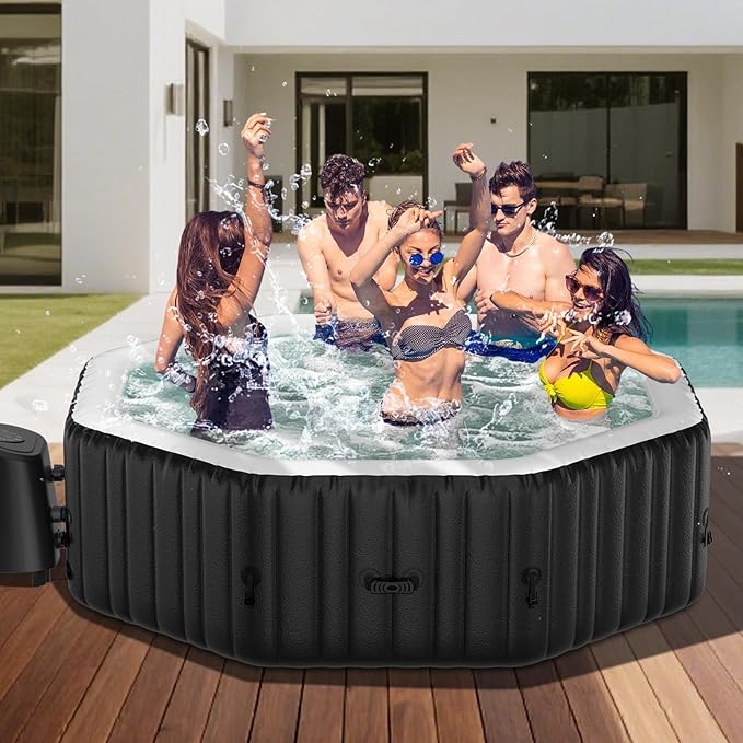 DoCred 4-6 Person Inflatable Hot Tub, 77" X 77" X 25" Octagonal Blow up Portable Hot tub with 130 Bubble Jets, Large Outdoor Spa Bathtub Set Included Heater Pump, Insulated Cover and Filter
