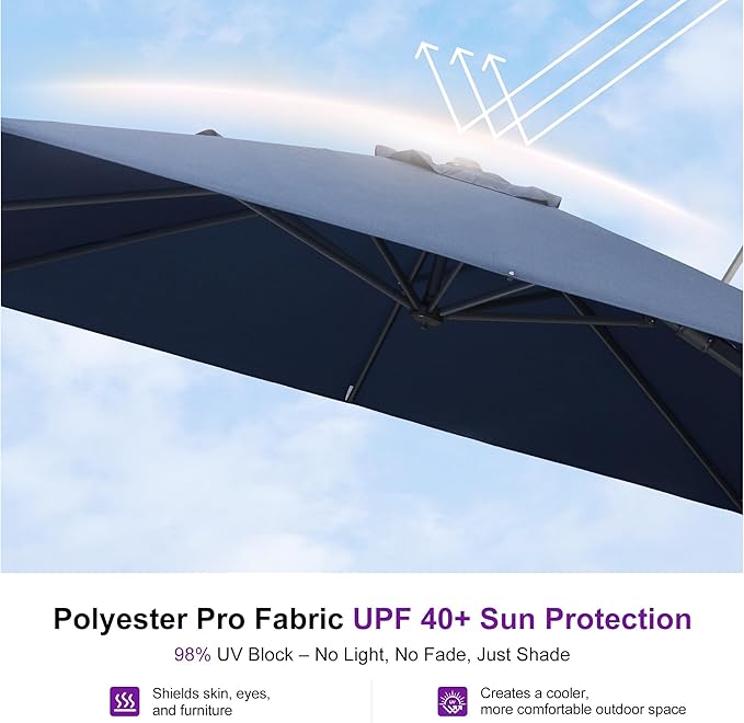 PURPLE LEAF 10' X 10' Swivel Outdoor Patio Aluminum Umbrella with Base Left-right Tilting Cantilever Offset Umbrella with UV Resistant Heavy Duty Fabric for Deck Pool Patio Backyard, Graphite Grey