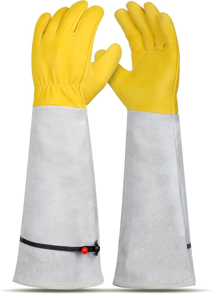 Gardening Gloves for Women/Men, Rose Pruning Thorn-Proof Gloves, with Adjustable Cuff and Durable Goatskin Leather, Comfy Breathable Long Sleeve Work Garden Gauntlet Glove for Yard Work(L)