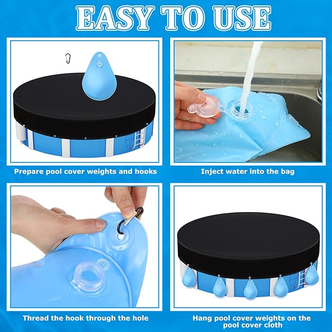 Hungdao 12 Pack Pool Cover Weights with Hooks Above Ground Hanging Water Bags Leakproof Thick PVC Swimming Pool Cover Tarp Weights Winter Antifreezing for Above Ground Closing Kit, 13.5 x 9 Inch
