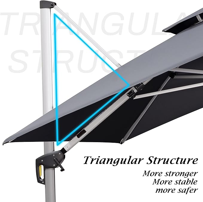 PURPLE LEAF 12' X 12' Solar Powered LED Patio Large Umbrella Offset Double Top Hanging Umbrella Outdoor Market Umbrella for Garden, Slate Gray