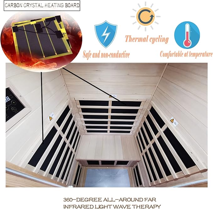 Red Cedar Infrared Sauna 1 Person Low EMF Far Infrared Saunas for Home, 1350 watt Indoor Personal Sauna Room with 2 Bluetooth Speakers, 1 LED Reading Lamp