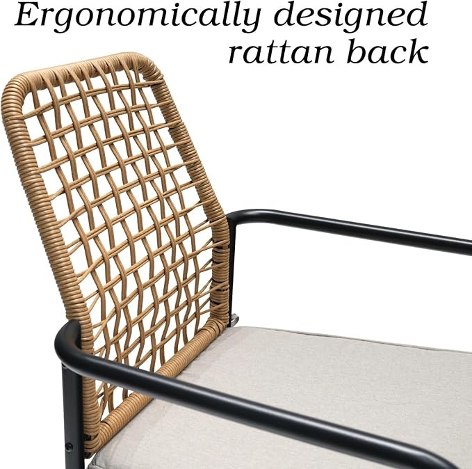 Rattan Patio Chairs and Rectangle Table Set of 6 with 63"x38" Handpainted Table and Swivel, Stackable Chairs All-Weather for Outdoor, Balcony, Backyard, Deck