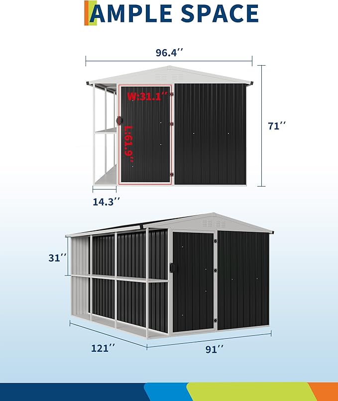 8X10 FT Large Metal Outdoor Storage Shed, Galvanized Steel Garden Tool Shed with Lockable Double Doors & Ventilation for Bicycles, Tools, Lawnmowers, Backyards, Patios, Lawns, Brown