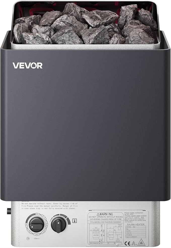 VEVOR Sauna Heater,220V Electric Sauna Stove, Steam Bath Sauna Heate 3h Timer and Adjustable Temp for Max. 176-318 Cubic Feet, Home Hotel Spa Shower Use (6KW) FCC Certification