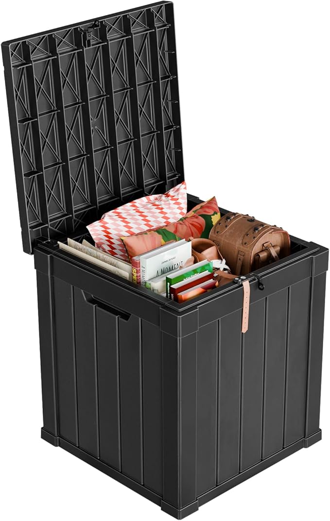 DRATO 50 Gallon Deck Box, Outdoor Storage Box for Patio Cushion, Garden Tools,Waterproof Patio Storage box, Lockable (Black)