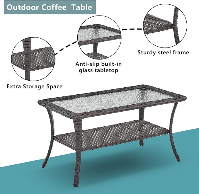 Rilyson Wicker Outdoor Patio Furniture Set - 8 Piece Patio Conversation Sets with Swivel Rocker Chairs, Ottomans, Sofa and Table, 6 inch Cushions, Deep Seating, for Porch Deck Brown/Grey