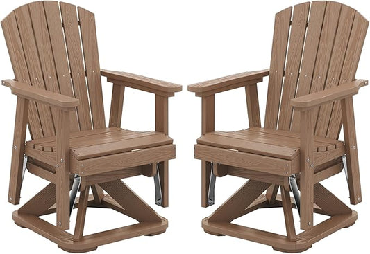 SERWALL Adirondack Swivel Glider Chair, HDPE Patio Swivel Glider Set of 2, All-Weather Glider Chair for Porch, Balcony, Wood Brown