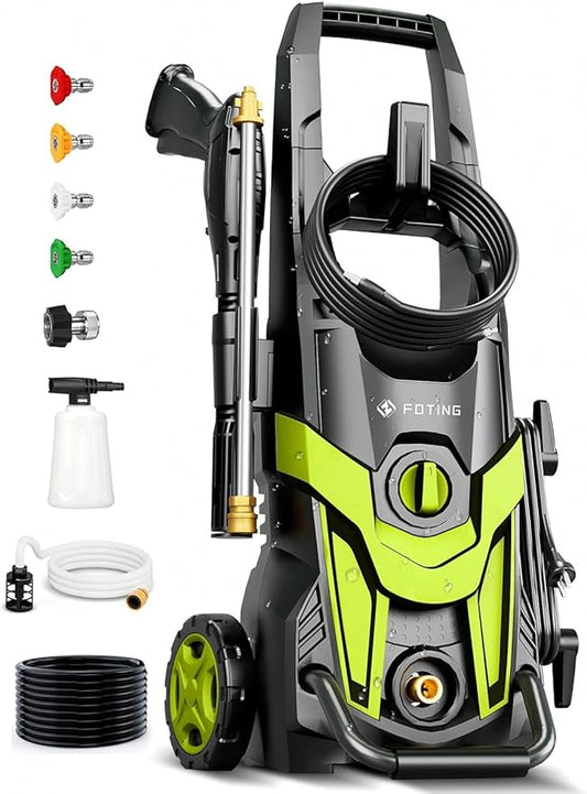 2025Upgraded Pressure Washer 4300PSI with 4 Quick Connect Nozzles, Inlet Hose & Filter& Foam Cannon for Cars/Fences/Driveways/Home Cleaning, Green