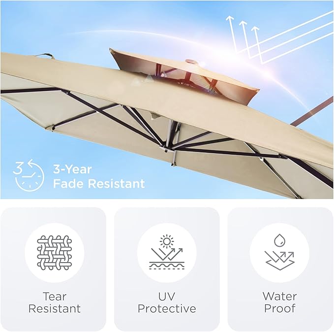 9' X 12' Cantilever Patio Umbrella 360°Rotation Rectangular Outdoor Large Offset Umbrellas Double Top Heavy Duty Windproof for Garden Deck Pool Backyard, Beige
