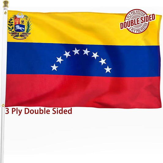 Venezuela Venezuelan Flag 3x5 ft Outdoor, Double Sided 3 Ply Heavy Duty Venezuela National Country Flag, 100% Quality Polyester Venezuelan Banner with Brass Grommets 4 Rows Stitches