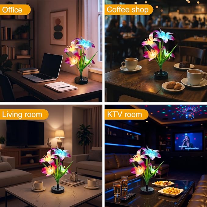 Solar Flowers Lights - Upgraded Outdoor Lily Flowers Lights, 7-Color Changing & Waterproof Outdoor Solar Lights for Garden, Patio, Backyard,Party and Office (Lily, 4)