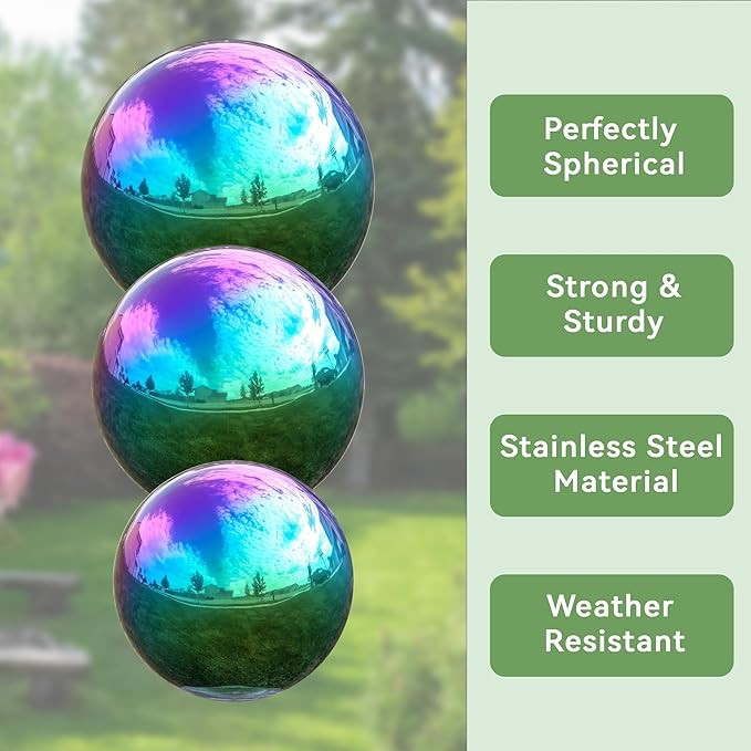 Lily's Home Gazing Globe Mirror Ball in Rainbow Stainless Steel. (8 Inch)