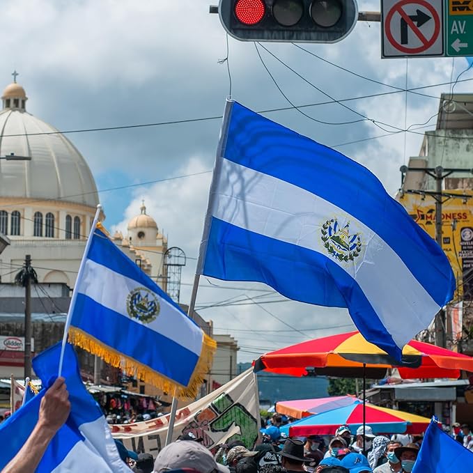 El Salvador Flag 3x5 ft Outdoor, Double Sided 3 Ply Heavy Duty Salvador National Country Flag, 100% Quality Polyester Salvadoran Banner with Brass Grommets 4 Rows Stitches
