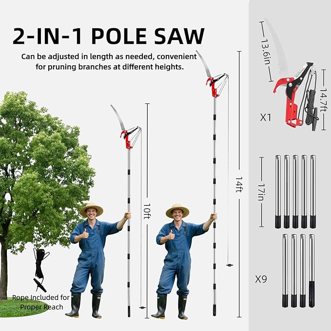 15.7’’ Pole Saws for Tree Trimming - Dual-Pulley Tree Pruner, Tree Trimmers Long Handle Pruner, Manual Pole Saw for Yard & Garden, Gardening Hand Tools