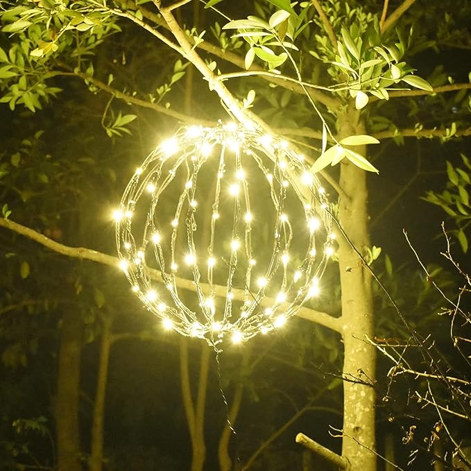 LED Light Balls Metal Hanging Tree Sphere Globe Light for Patio Holiday Festival Garden Decor (12 Inch 1 Pack)