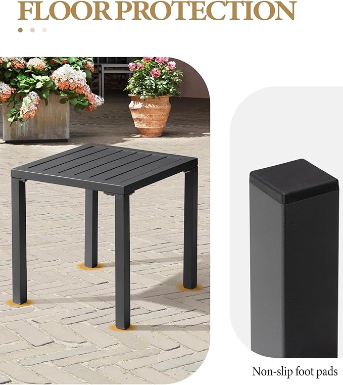 Crestlive Products Aluminum Outdoor Side Table, Pool Lounge Chair Side Table, Weather Resistant Small Square Coffee End Table for Patio, Yard, Garden, Porch, Deck, Indoor, Outdoor