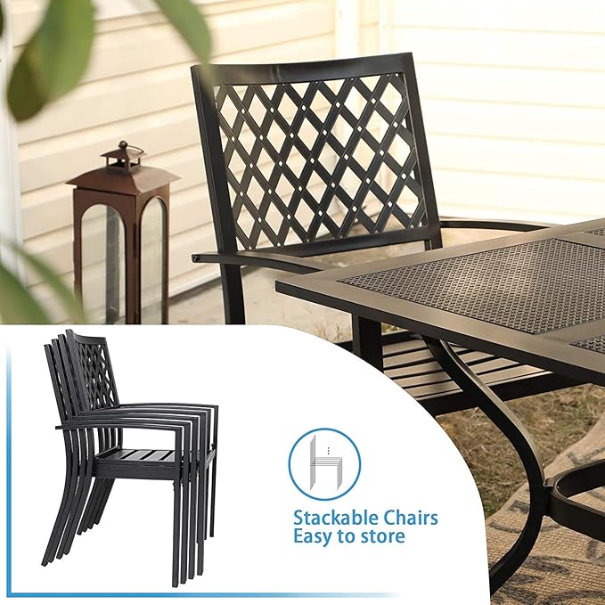 PHI VILLA Outdoor Dining Set 6 PCS with 10ft 3-Layer Round Umbrella(Beige),1 Square 37"x 37"Dining Table,4 Bistro Chairs& 10ft Patio Umbrella