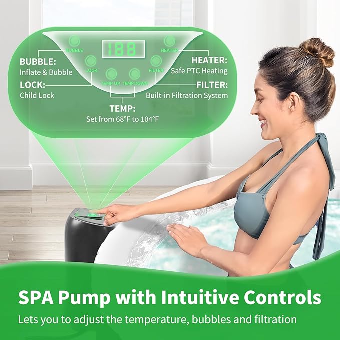4-6 Person Inflatable Hot Tub, 264Gal Portable Blow up Hot Tub with 130 Strong Bubble Jets, Leak-Resistant PVC Round Outdoor Spa with Heater Pump and Insulated Cover, 82” X 82” X 25”