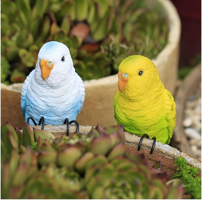 Realistic Parrot Sculpture Resin Hanging Parrots Garden Statues Lifelike Bird Figurines Landscape Ornament Patio Yard Lawn Figurine Tree Decor, Outdoor Garden Wall Statues (Bluewhite)