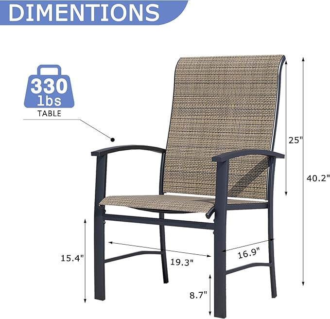 Outdoor Dining Chairs Set of 6, Stackable Patio Chairs with Metal Frame & Textilene Fabric, Perfect for Patio Garden Deck, Mocha