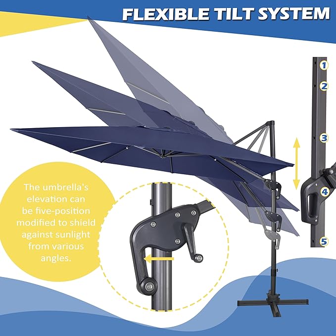 Sunnyglade 10x10Ft Cantilever Patio Umbrella Square 360° Rotation & Integrated Tilting System Offset Umbrella with 8 Sturdy Ribs, Fade-resistant & Waterproof for Garden Backyard Poolside Deck
