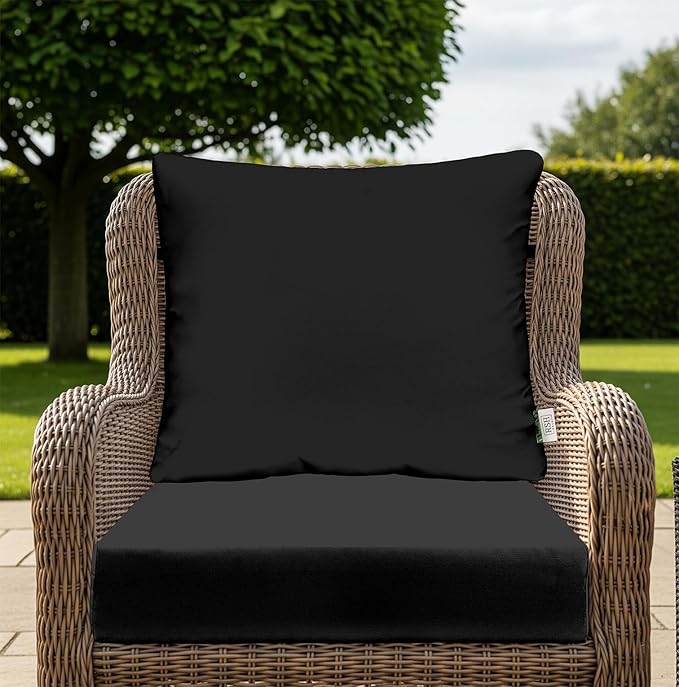 RSH DECOR Deep Seating Cushion with Pillow Back | 24” x 26” x 5" Seat | Water and Fade-Resistant Spun Fabric | Made in USA | Outdoor Chair Cushion Set for Patio Furniture (Black)