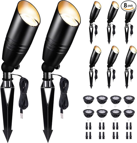 Low Voltage Landscape Spotlights, Black Outdoor LED 12V LED Tree Light, Waterproof Aluminum Fixture for Tree House Garden with 5W MR16 Bulb 5000K 8 Pack