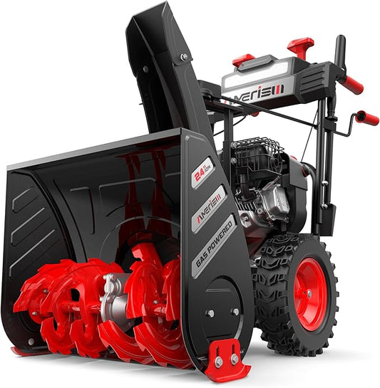 24-Inch 212cc 2-Stage Self-Propelled Gas Snow Blower with Electric & Recoil Start, Heated Handles, LED Light, 180° Rotating Chute, 13" Tires, Heavy-Duty Snow Thrower for Driveways & Sidewalks