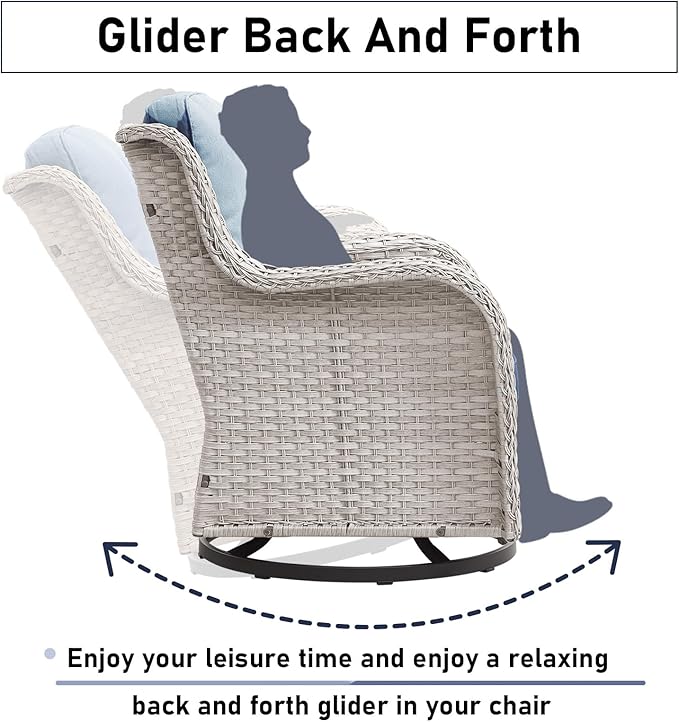 Swivel Rocker Patio Chairs：Patio Swivel Rocker Chairs Set of 2, Outdoor Swivel Rocker Patio Chairs, Light Beige/Light Blue