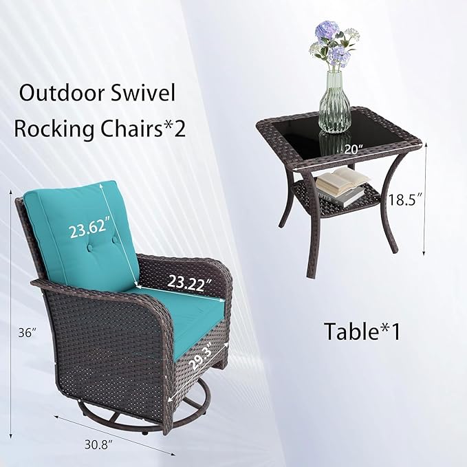 11 Pieces Outdoor Patio Furniture Set Outdoor Furniture Patio Sectional Sofa Conversation Sets w/ETL Approved 45" Gas Outdoor Fire Table & Coffee Table, Swivel Rocking Chair (Turquoise)