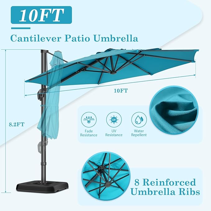 HOTIME10ft Patio Umbrella Cantilever Umbrella - Upgrade and Intensify - with 360 Rotation and 5 Angles Adjustment - Aluminum Offset Pool Umbrella Square Outdoor Umbrellas for Patio Garden Deck