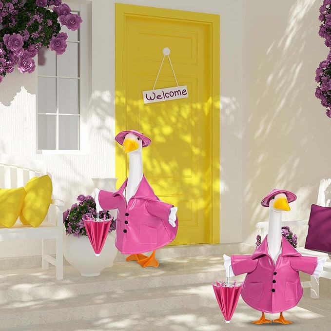 Raincoat Goose Outfit Porch Goose Clothes for 23" Lawn Outdoor Garden Yard Patio Statue Summer Decor (Pink)