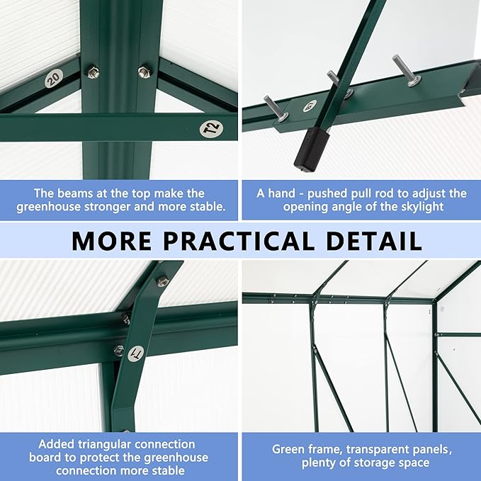 Favfurish 6X10 FT All Season Heavy Duty Walk-in Greenhouses, Outdoor Polycarbonate Plants Green House for Backyard Garden, Sliding Door Raised Base Anchor Aluminum, Green