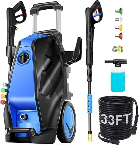 5000 PSI Pressure Washer with 33FT Hose Power Washers Powered Professional High Pressure Cleaner Machine, Foam Cannon, 4 Tips, powerwashers for Home Cars, Blue