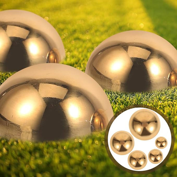 5Pcs Golden Stainless Steel Gazing Spheres Reflective Half Ball Garden Decor for Unique Photography and Outdoor Decoration