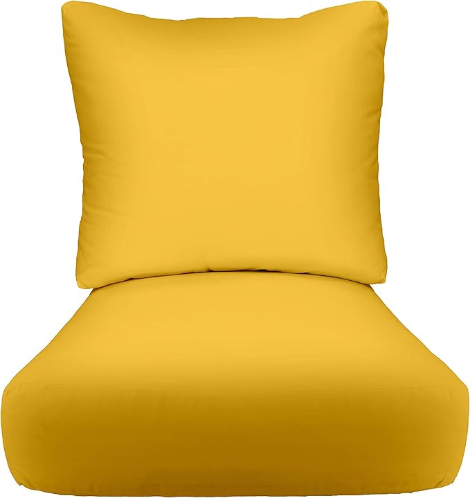 RSH DECOR Indoor Outdoor Deep Seating Chair Cushion with Pillow Back | All Weather Polyester Fabric | Seat 25" W x 25" D & Back 25" W x 21" H | Yellow