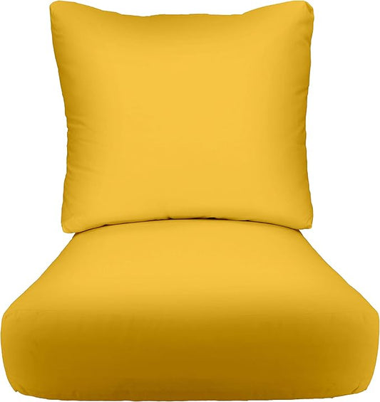 RSH DECOR Indoor Outdoor Deep Seating Chair Cushion with Pillow Back | All Weather Polyester Fabric | Seat 25" W x 25" D & Back 25" W x 21" H | Yellow
