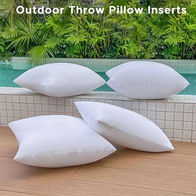 22 x 22 Outdoor Pillow Insert Set of 4 Large Square Patio Furniture Pillows for Porch Couch Fall Throw Pillow Inserts Premium Decorative Stuffer Pillows Waterproof White Sofa Cushion
