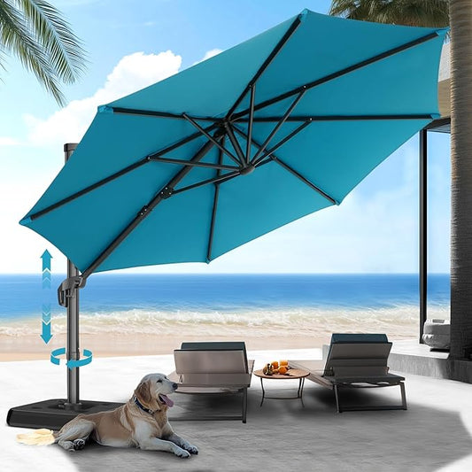 HOTIME10ft Patio Umbrella Cantilever Umbrella - Upgrade and Intensify - with 360 Rotation and 5 Angles Adjustment - Aluminum Offset Pool Umbrella Square Outdoor Umbrellas for Patio Garden Deck